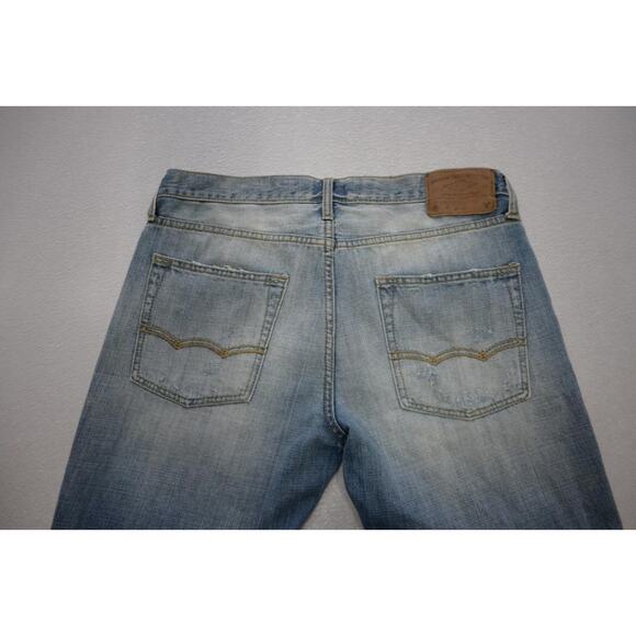 American Eagle Slim Straight Destroyed Rugged Light Blue Jeans Mens Sz 32 x 34 - Picture 9 of 11